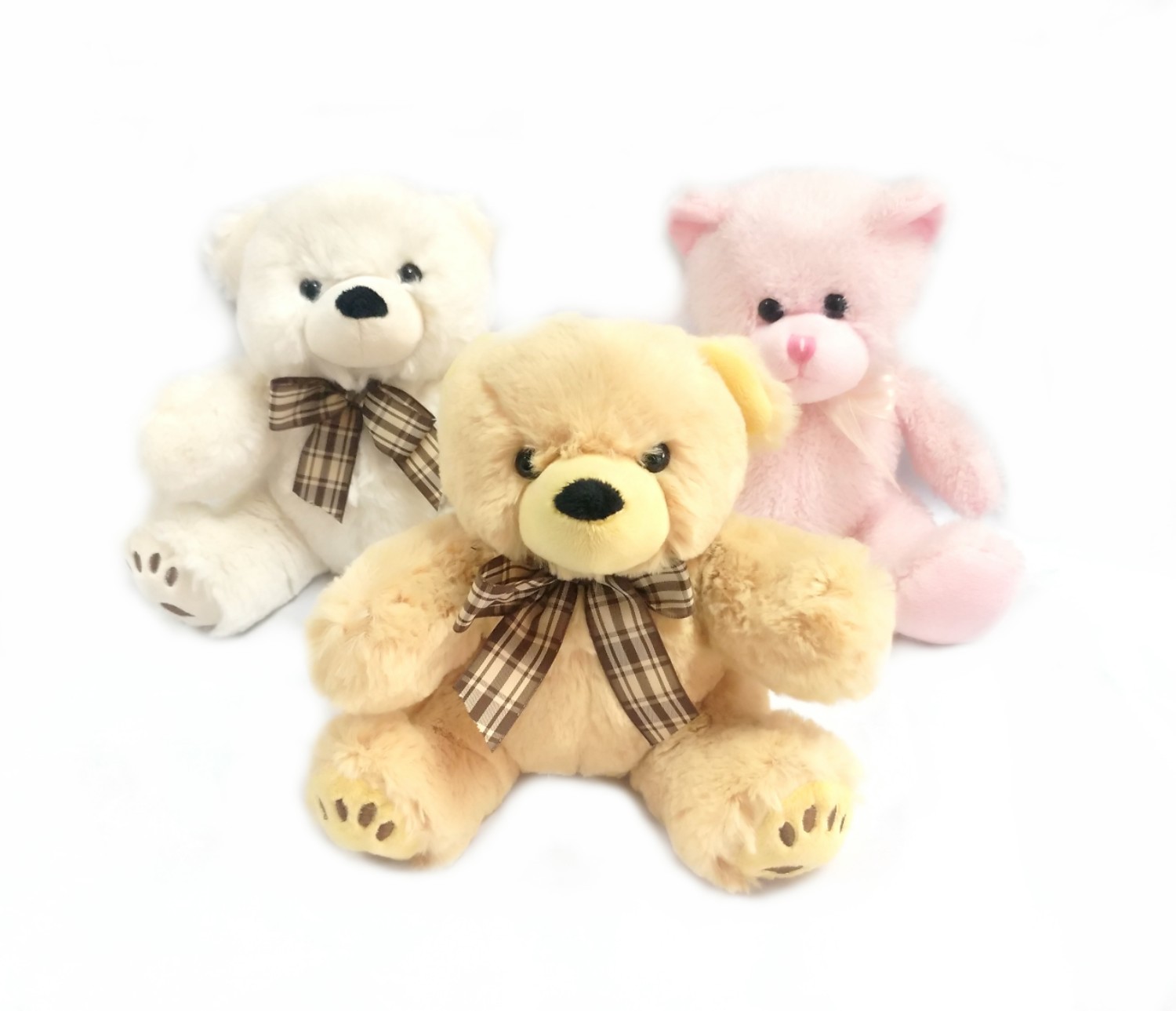 Customizable soft and fluffy brown teddy bear stuffed plush toy with long hair