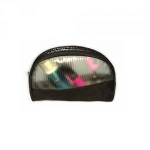 Clear PVC zipper cosmetic pouch bags in a compact size.