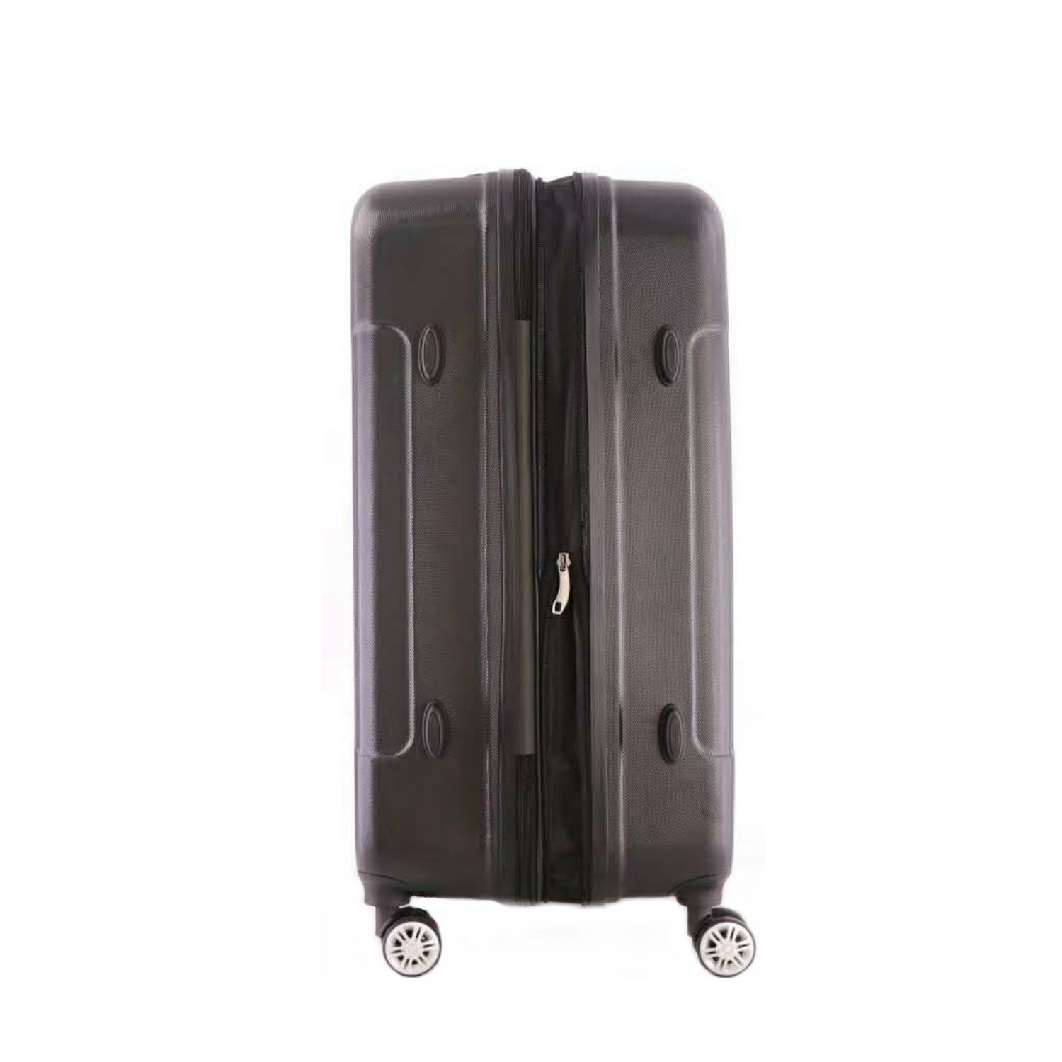 An outdoor trolley luggage made of ABS material with a spacious interior and zipper pockets inside